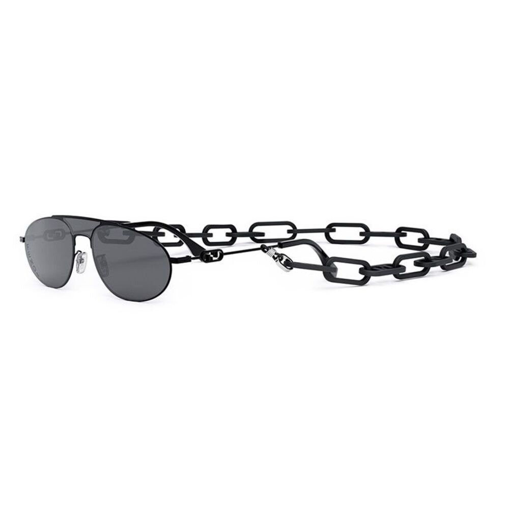 Fendi Sunglasses Aviator Full Rim, Black Frame and Dark Grey with Black Chain